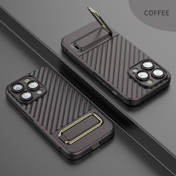 Case for iPhone 13 Pro Max, Classic Texture Rugged PC Lens Protector Shockproof Cover with Hidden Metal Bracket, Compatible with MagSafe Wireless Charging Magnetic Case for iPhone 13 Pro Max,Coffee