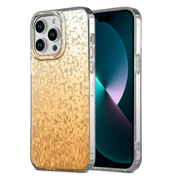 Case for iPhone 13 Pro Max Glitter Gradient Diamond Texture Cover - Sleek Lightweight Slim Non-Yellowing TPU Bumper Robust Shock-Resistant Protection Cover for iPhone 13 Pro Max - Gold
