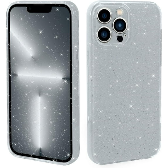 Case for iPhone 13 Pro Max Glitter, Shiny Bling Sparkle Cover for Women, Soft TPU Slim Fit Shockproof Protective Phone Cases Compatible with iPhone 13 Pro Max-Silver Glitter