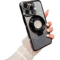thumbnail image 1 of Case for iPhone 13 Pro Max with Holder Stand,Rhinestone Glitter Plated Bling Luxury Phone Case（Compatible with MagSafe） Shockproof Kickstand Design for iPhone 13 Pro Max-Black, 1 of 14