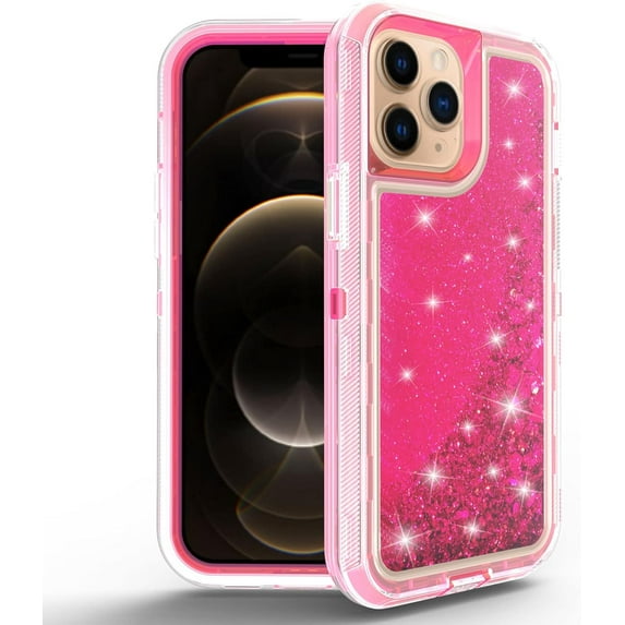 Case for iPhone 13 Pro Max,Military Grade 3 in 1 Hybrid Glitter Liquid Quicksand Moving Stars Sparkle Flowing Shockproof Protective Phone Case for iPhone 13 Pro Max,6.7 inch (Rose)