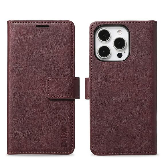 Case for iPhone 13 Pro Max, PU Leather Folio Wallet Case with Detachable Magsafe Back Case, Kickstand Magnetic Closure Card Slots Full Body Protection Classic Business Men Women - Red