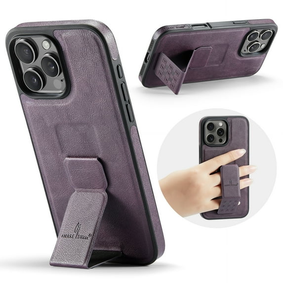 Case for iPhone 13 Pro Max, PU Leather, Magnetic Hand Grip Bracket, Classic Ultra Slim Lightweight Drop Protective Business Men Women Phone Case Cover Compatible with iPhone 13 Pro Max, Purple