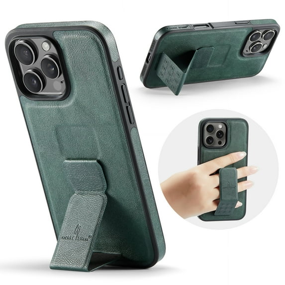 Case for iPhone 13 Pro Max, PU Leather, Magnetic Hand Grip Bracket, Classic Ultra Slim Lightweight Drop Protective Business Men Women Phone Case Cover Compatible with iPhone 13 Pro Max, Green