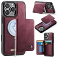 thumbnail image 1 of Case For iPhone 13 Pro Max RFID Blocking Compatible With MagSafe Detachable 2 In 1 Wallet With Card Holder,PU Leather Case,  Holder Kickstand Magnetic Protective Women Men Cover,Wine red, 1 of 9