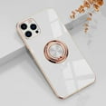 thumbnail image 1 of Case for iPhone 13 Pro Max Ring Holder Case with Diamond Shiny Plating Rose Gold Edge Built-in 360 Rotation Magnetic Kickstand for Women Girls Slim Soft TPU Protective Cover 6.7 Inch, White, 1 of 7