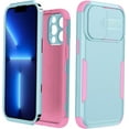thumbnail image 1 of Case for iPhone 13 Pro Max with Slide Camera Cover, Heavy Duty Shockproof Three Layers Protective Case with Full Body Rubber  Bumper Dropproof Protection for iPhone 13 Pro Max, Green Pink, 1 of 8