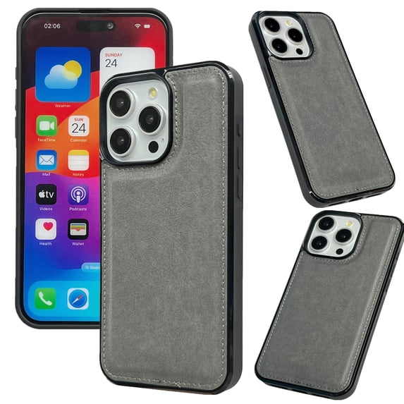 Case for iPhone 13 Pro Max, Slim Classic Plain PU Leather Phone Case Cover Hybrid TPU Bumper Shockproof Lightweight Protective Case for iPhone 13 Pro Max Women Girls Business Case, Grey