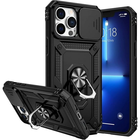 Case for iPhone 13 Pro Max Stand Case with Slide Camera Cover & Kickstand Military Grade Shockproof Heavy Duty Protective with Magnetic Car Mount Holder for iPhone 13 Pro Max 6.7 Black