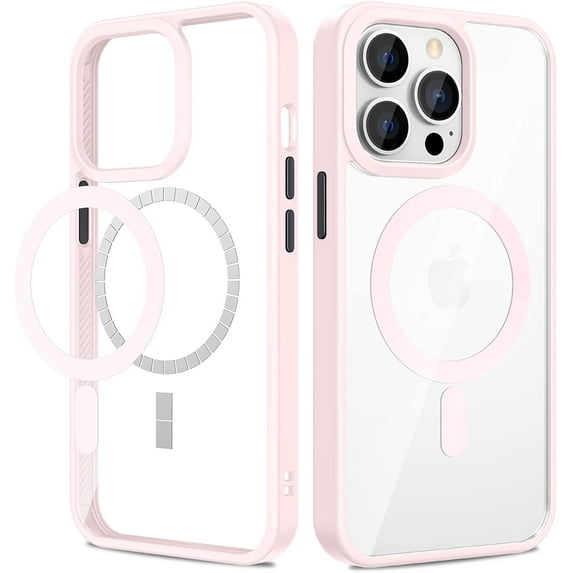 Case for iPhone 13 Pro Max/iPhone 12 Pro Max Magnetic Case, Clear Hard PC Back Cover + Soft TPU Frame Slim Resist Scratches Protective Bumper Magnet Case for iPhone 13 Pro Max 6.7” - Rose Pink