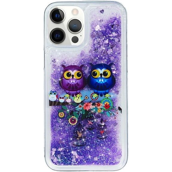 Case for iPhone 13 Pro Max, iPhone 13 Pro Max Case Cute Pink Glitter Luxury Sparkle Liquid for Girls Women Quicksand Clear Soft TPU Protective Phone Case for iPhone 13 Pro Max Couple Owls