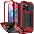 thumbnail image 1 of Case for iPhone 13 Pro,Military Grade 3 in 1 Metal Full-Body Rugged Stylish Kickstand Protective Case with Built-in Screen Protector Phone Case for iPhone 13 Pro,6.1 inch 2021 (Red), 1 of 15