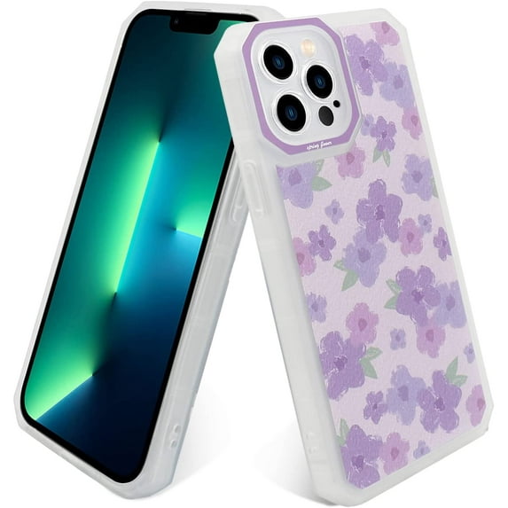 Case for iPhone 13 Pro, Purple Flower Floral Design for Women Girl Full Body Slim Soft Protective Case Shockproof TPU Bumper Cover for iPhone 13 Pro (6.1 inch), Purple