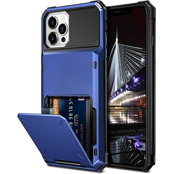 Case for iPhone 13 Pro Case Wallet 4-Card Holder ID Slot Flip Door Hidden Pocket Anti-Scratch Dual Layer Hybrid TPU Bumper Armor Protective Hard Shell Back Cover for iPhone 13 Pro 6.1 Navy