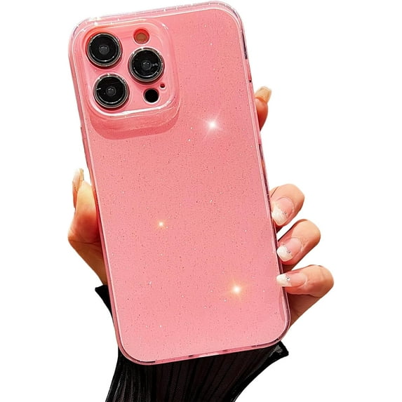 Case for iPhone 13,Super Cute Vibrant Neon Glitter Shiny Bling Sparkly Glossy Girly Case,Shockproof Slim Camera Protection Case for iPhone 13 Phone Case 6.1 Inch,Pink