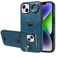 thumbnail image 1 of Case for iPhone 13 Wallet with Credit Card Holder & Finger Ring Kickstand, Premium PU Leather Slim Cover Shockproof Scratch Resistant Full Protection Phone Case for iPhone 13, Blue, 1 of 10