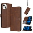 thumbnail image 1 of Case for iPhone 13 Women Men Premium PU Leather Simple Wallet Case [Card Slots] [Kickstand] [Magnetic Closure] Shockproof Flip Cover for iPhone 13 with Wrist Strap,Brown, 1 of 11
