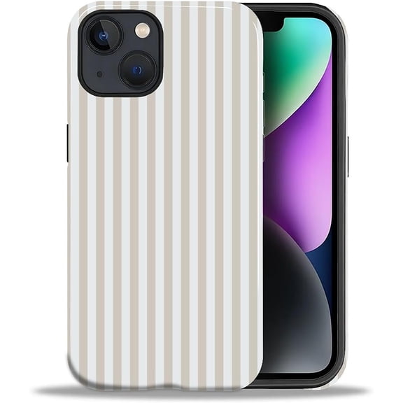 Case for iPhone 13 iPhone 14, Durable Drop Protection Shockproof Silicone and Hard PC 2 in 1 Hybrid Protective Cover with Stylish Pattern Design Cute Striped Aesthetic Rainbow