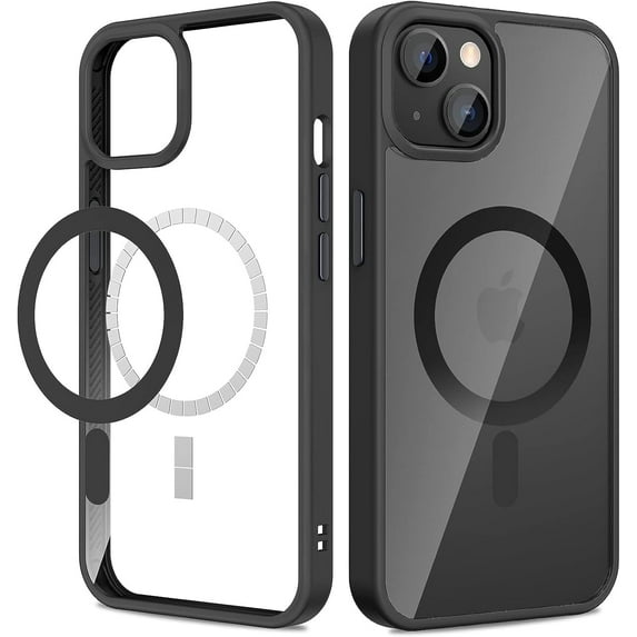 Case for iPhone 13 / iPhone 14 Magnetic Case with Built in Magnets, Clear Slim Resist Scratches Bumper Drop Protection Transparent Case for iPhone 13 & iPhone 14 6.1" - Black