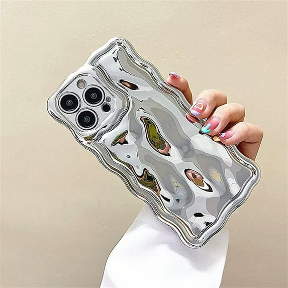 Case for iPhone 14,3D Electroplate Meteorite Bubble Glitter Curly Wave Frame Lovely Girly Woman Wave Shape Shockproof Soft Protection Phone Case for iPhone 14,6.1 inch 2022 (Silver)