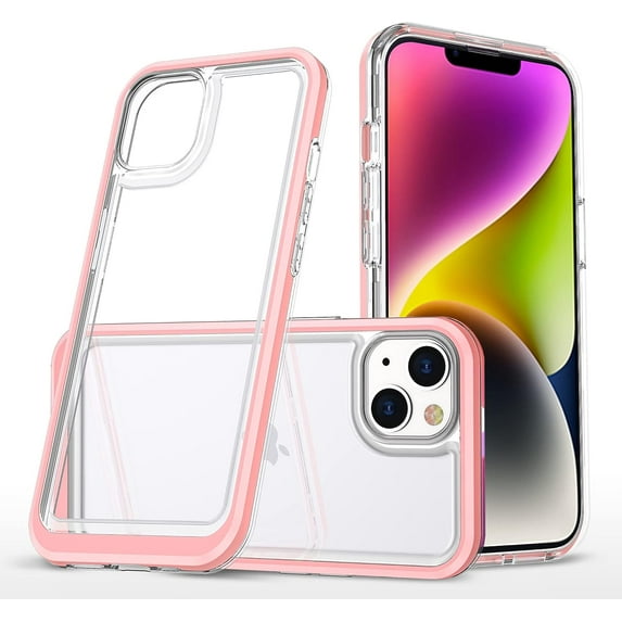 Case for iPhone 14 5G,Slim Thin Soft TPU Bumper & Hard PC Transparent Back Shockproof Scratch Resistant Protective Phone Case for iPhone 14 5G 2022 6.1 inch (Pink)