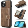 thumbnail image 1 of Case for iPhone 14 6.1 inch 2022, Detachable Magnetic Wallet Credit Card Cash Slot Case Cover Support Wireless Charging Functional Kickstand Compatible with iPhone 14 2022 (Brown), 1 of 15