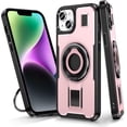 thumbnail image 1 of Case for iPhone 14,Carbon Fibre Dissipate Heat TPU+PC [Built-in Rotatable Magnetic Kickstand] Heavy Duty Drop Protection Shockproof Phone Case for iPhone 14,6.1 inch 2022 (Rose Gold), 1 of 18