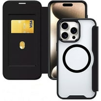 Case for iPhone 14,Clear Back Design Heavy Duty Drop Protection Anti Theft Flip Leather Wallet Card Holder Shockproof with Wireless Charge Phone Case for iPhone 14,6.1 Inch 2022 (Black)