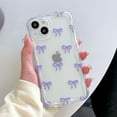 thumbnail image 1 of Case for iPhone 14, Clear Cute Ribbon Bowknot Pattern Aesthetic Transparent Bow Phone Case Curly Wave Edge Case Stylish Slim Soft Durable TPU Protective Cover for Women Girls - Purple, 1 of 18
