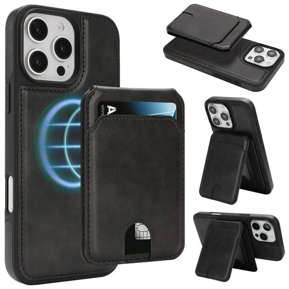 Case for iPhone 14, Compatible with MagSafe, Magnetic 2 in 1 Detachable Wallet Case with Card Holder Women Men, Business PU Leather RFID Blocking Flip Kickstand Credit Slots, Black