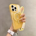 thumbnail image 1 of Case for iPhone 14 with Detachable Magnetic Card Slot and Wrist Strap, Compatible with MagSafe, Luxury TPU PC Anti-Scratch Protective Transparent Back Case, for iPhone 14, Yellow, 1 of 9