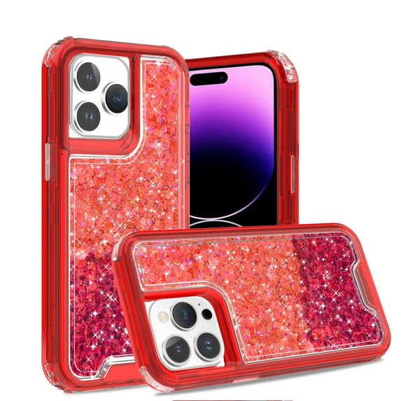 Case for iPhone 14, Glitter Cute Sparkle Case Hybrid Dual-Colors Gradient Women Girls Protective Phone Case Cover for iPhone 14, Bling Slim Shockproof Protection Cover, Red
