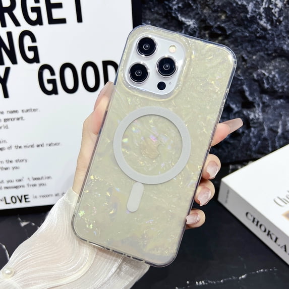 Case for iPhone 14 Glitter Sparkle Bling Shell Pattern Cover, Magnetic Case Compatible with MagSafe Wireless Charging, Slim Lightweight TPU Bumper Shockproof Case for iPhone 14, Gray