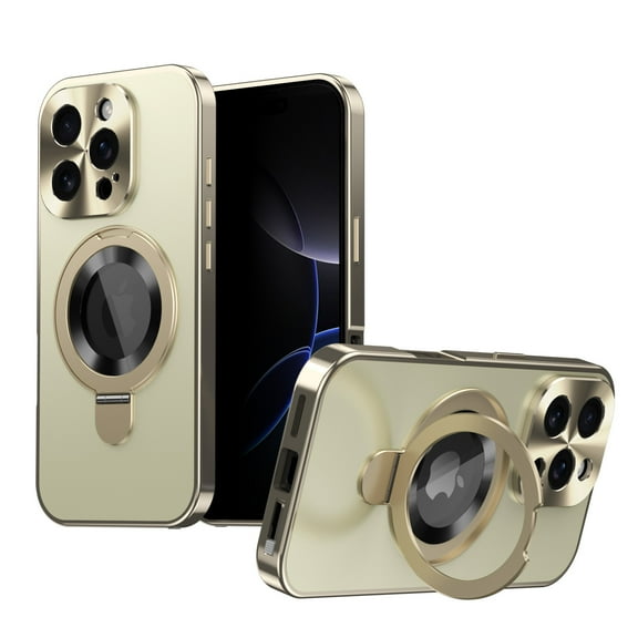 Case for iPhone 14, Luxury PC Protective Cover with 0–150° Adjustable Magnetic Ring Kickstand, Anti-Peep Privacy Front Film, Shockproof 2-in-1 Design for iPhone 14, Gold