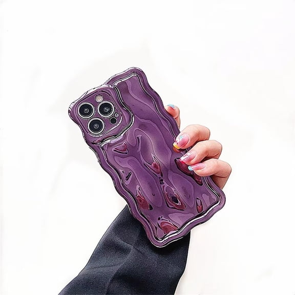 Case For iPhone 14 Plus,3D Electroplate Meteorite Bubble Glitter Curly Wave Frame Lovely Girly Woman Wave Shape Shockproof Soft Protection Phone Case For iPhone 14 Plus,6.7 inch 2022 (Purple)