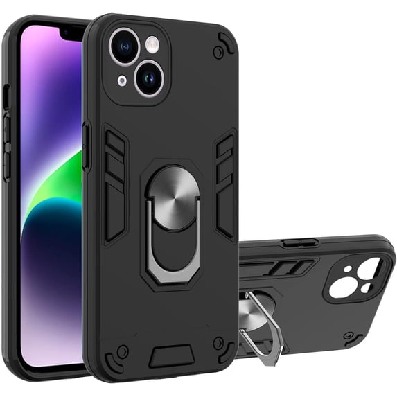 Case for iPhone 14 Plus with Built-in 360° Rotating Ring Kickstand Cover, Military-Grade Drop Protection Phone Case, Back Case for iPhone 14 Plus (6.7 inch), Black