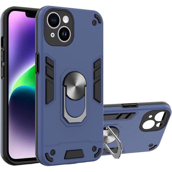 Case for iPhone 14 Plus with Built-in 360° Rotating Ring Kickstand Cover, Military-Grade Drop Protection Phone Case, Back Case for iPhone 14 Plus (6.7 inch), Blue