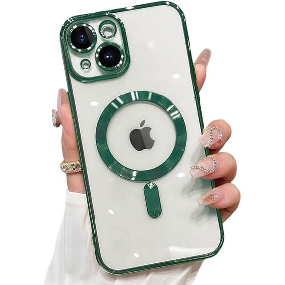 Case for iPhone 14 Plus Case Clear Magnetic Compatible with MagSafe Built-in Camera Lens Protector Soft Slim Shockproof Phone Case for iPhone 14 Plus 6.7" - Green