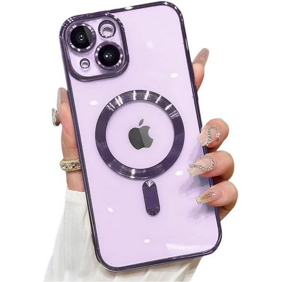 Case for iPhone 14 Plus Case Clear Magnetic Compatible with MagSafe Built-in Camera Lens Protector Soft Slim Shockproof Phone Case for iPhone 14 Plus 6.7" - Purple