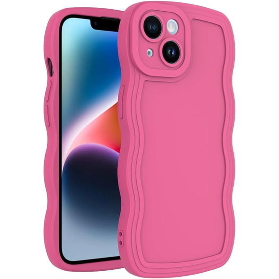 Case for iPhone 14 Plus Case,Wave Curly Frame Design,Soft Flexible TPU,Cute Wavy Solid Color Aesthetic Flashion Phone Case Shockproof Protective Case Cover 6.7" - Rose Red