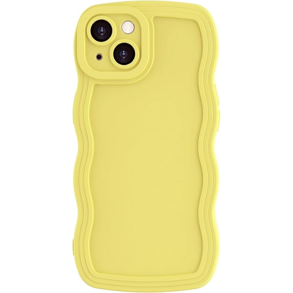 Case for iPhone 14 Plus Case Wave, Curly Frame Design for Women Girls, Cute Wavy Solid Color Aesthetic Phone Case Soft Flexible TPU Shockproof Full-Body Protective Case Cover 6.7" - Yellow