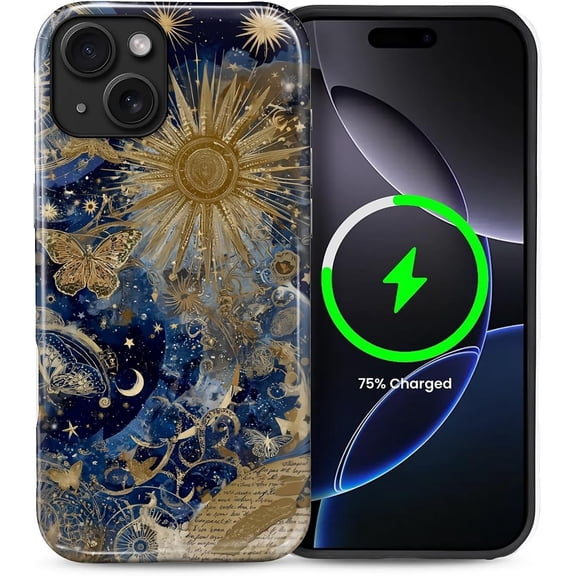 Case for iPhone 14 Plus, Compatible with Magsafe PC Hard Shell & Silicone Inner Bumper Anti-Scratch Full-Body Cover Shockproof Slim Design Abstract Cosmic Sun Star Galaxy