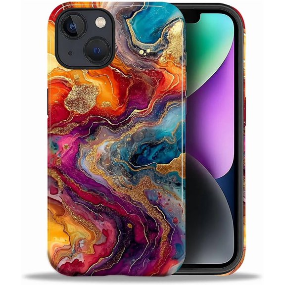 Case for iPhone 14 Plus, Fire Agate Precious Stone Gold Design Hybrid Dual Protection Soft TPU + Hard PC, Shockproof & Anti-Scratch Cover Men Women Stylish Protective Phone Case