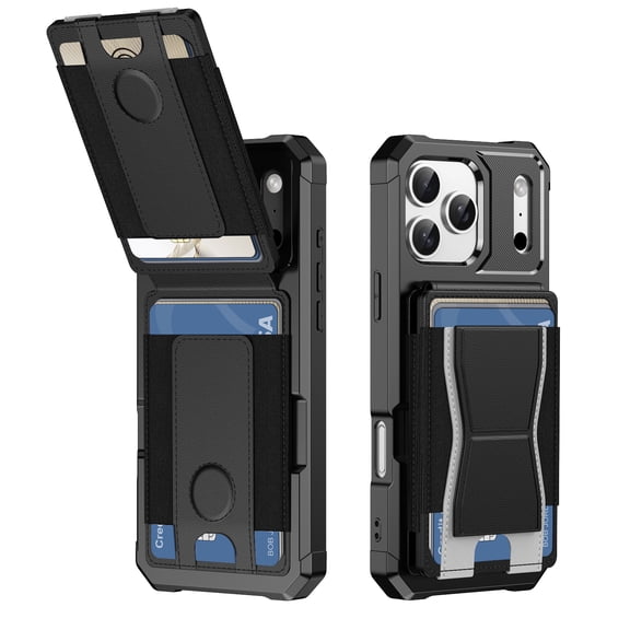 Case for iPhone 14 Plus Flip Back Card Slots with Elastic Side, Kickstand Hybrid Shockproof Protective Ultra Slim Anti-Scratch Drop Protection Phone Case for iPhone 14 Plus, Black