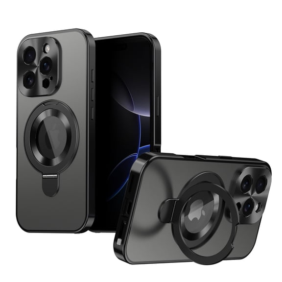 Case for iPhone 14 Plus, Luxury PC Protective Cover with 0–150° Adjustable Magnetic Ring Kickstand, Anti-Peep Privacy Front Film, Shockproof 2-in-1 Design for iPhone 14 Plus, Black