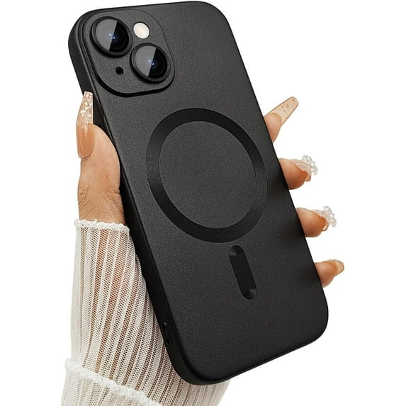 Case for iPhone 14 Plus Phone Case for Women, Shockproof Matte Luxury Soft Metallic Luster Design with Camera Lens Protector, Compatible with Magsafe for iPhone 14 Plus 6.7"-Black