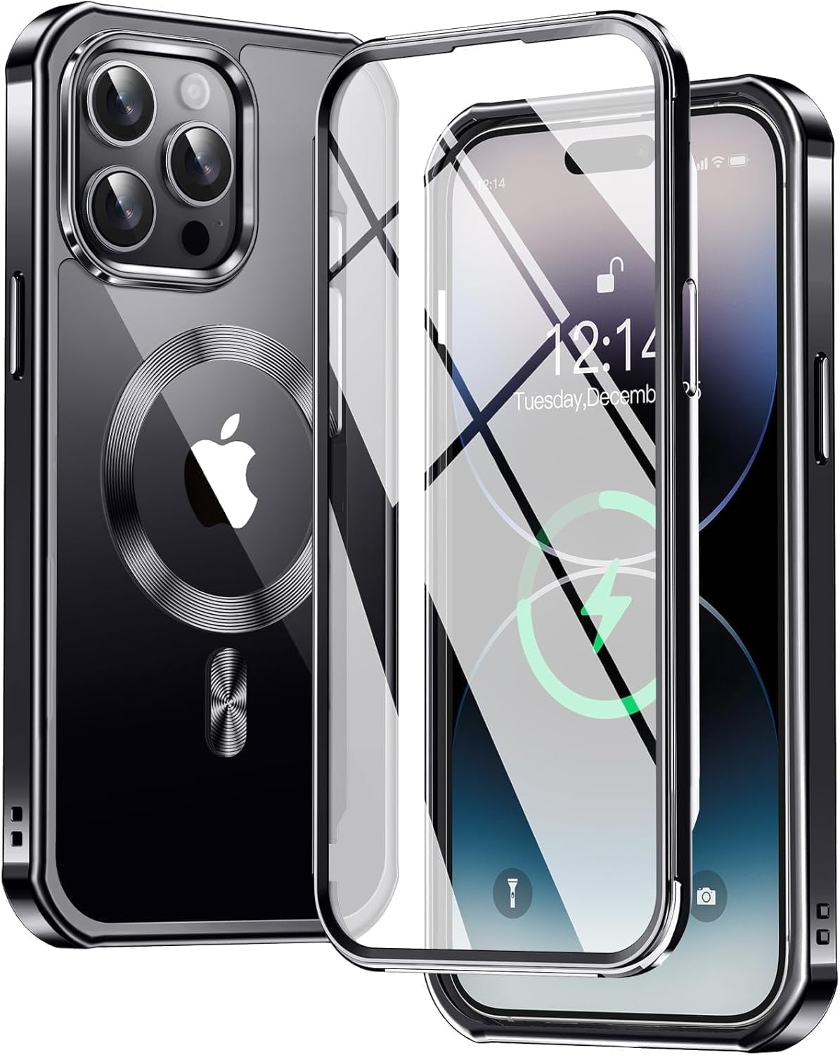 JETeacka iPhone 14 Pro Case(6.1") MagSafe Compatible 360 Full Body Rugged Built-in Touch Sensitive Screen Protector Anti-Scratch Clear Case, Black