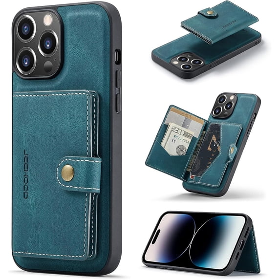 Case for iPhone 14 Pro 6.1 inch 2022, Detachable Magnetic Wallet Credit Card Cash Slot Case Cover Support Wireless Charging Functional Kickstand Compatible with iPhone 14 Pro 2022 (Blue)