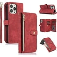thumbnail image 1 of Case for iPhone 14 Pro 6.1 inch, 9 Card Slots Retro Leather Wallet Shockproof Flip Cover with Hand Strap Card Slots Zipper Pocket Kickstand Handbag Magnetic Closure - Retro Red Wine, 1 of 16