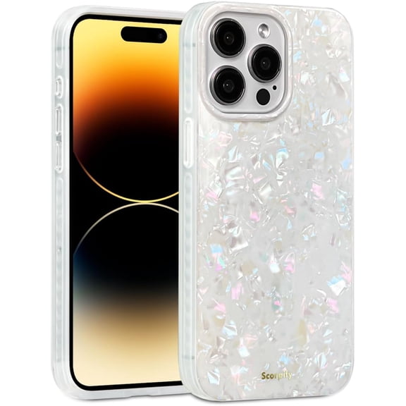 Case for iPhone 14 Pro Case [Compatible with MagSafe] with Colorful Pearl Iridescent Design, Cute Clear Phone Cover for Women Girls and Men, Bumper with Mother of Pearl Shell Pattern